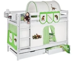 Spiderman Lit Superposable Blanc Et Rideau Blanc Et Vert Dinosaures 90x190 Cm