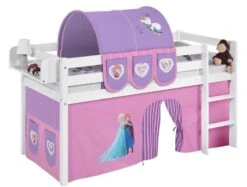 Lit Surélevé Blanc Laqué Rideau Princesses 90x190cm