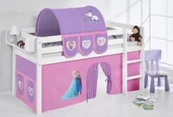 Lit Surélevé Blanc Laqué Rideau Princesses 90x190cm -Vente De Chambre lit sureleve blanc laque rideau princesses 90x190cm 106863