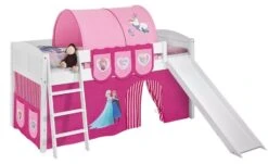 Lit Surélevé Blanc Laqué Toboggan IDA - Rideau Princesses