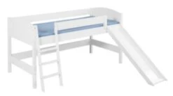 Lit Surélevé Blanc Laqué Toboggan IDA - Rideau Princesses -Vente De Chambre lit sureleve blanc laque toboggan ida rideau princesses 75076