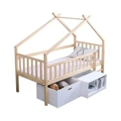 Lit Surélevé Enfant Avec Bacs De Rangements - Pin Massif - Bicolor Brut/Blanc - Sommier Inclus - 90x190 Cm - ELIDJA -Vente De Chambre lit sureleve enfant avec bacs de rangements pin massif bicolor brut blanc sommier inclus 90x190 cm elidja 3248116160172 520821