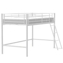 Lit Surélevé Enfant En Métal - Blanc - Sommier Inclus - 90 X 190 Cm - MID