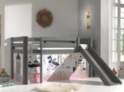 Lit Toboggan 90x200 Cm Avec Tente Château Pin Massif Gris Pino -Vente De Chambre lit toboggan 90x200 cm avec tente chateau pin massif gris pino 5420070236690 712475