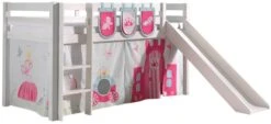 Lit Toboggan 90x200 Cm Avec Tente Et 3 Pochettes Princesse Pin Massif Blanc Pino