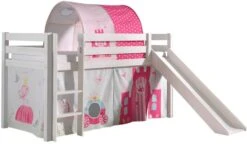 Lit Toboggan 90x200 Cm Avec Tente Et Tunnel Princesse Pin Massif Blanc Pino