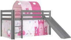 Lit Toboggan 90x200 Cm Avec Tente Et Tunnel Princesse Pin Massif Gris Pino