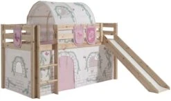 Lit Toboggan 90x200 Cm Avec Tente Tunnel Et 3 Pochettes Contra Pin Massif Clair Pino