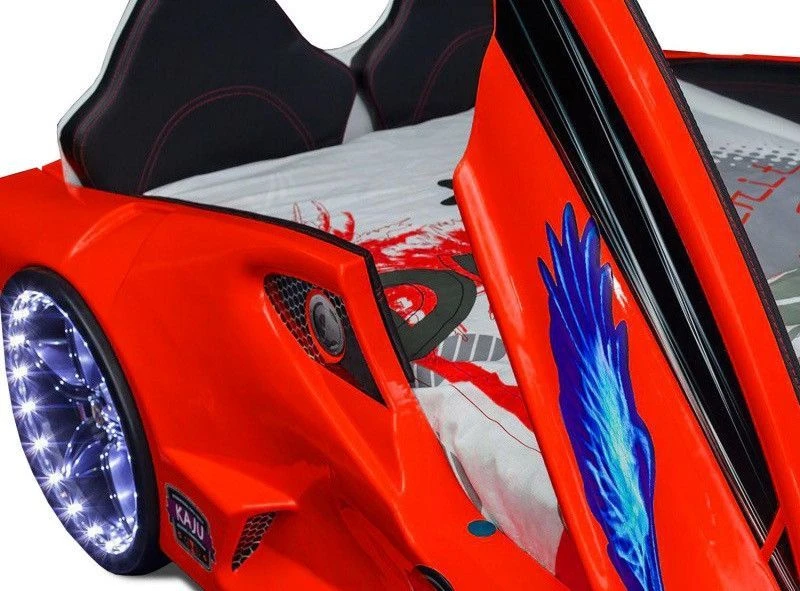 Lit Voiture Aero Rouge à Led 90x190 Cm 2 Lit Voiture Aero Rouge à Led 90x190 Cm – Image 2