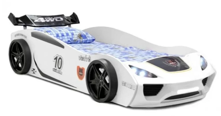Lit Voiture De Course Blanc Avec Phares Rino 90x190 Cm 1 Lit Voiture De Course Blanc Avec Phares Rino 90x190 Cm