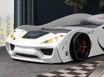 Lit Voiture De Course Blanc Avec Phares Rino 90x190 Cm 3 Lit Voiture De Course Blanc Avec Phares Rino 90x190 Cm – Image 3