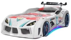 Lit Voiture Turbo V8 Blanc à Led 90x190 Cm