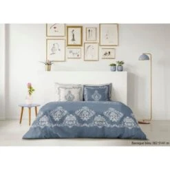 LOVELY HOME Parure De Couette 200x200 Cm + 2 Taies D'oreiller 65x65 Cm - 100% Coton BAROQUE - Bleu