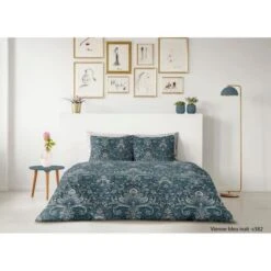 LOVELY HOME Parure De Couette 240x260 Cm + 2 Taies D'oreiller 65x65 Cm - 100% Coton VIENNE - Bleu Nuit