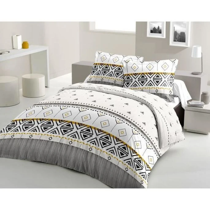 LOVELY HOME Parure De Couette Coton AZTEK - Jaune - 220x240 Cm 1 LOVELY HOME Parure De Couette Coton AZTEK - Jaune - 220x240 Cm