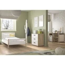 Meuble De Chambre -Blanc - Camille - Lit 90x190 + Commode 3 Tiroirs + Bureau 1 Porte