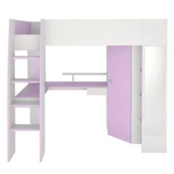 MILENA Lit Surélevé Enfant 90x200 Cm + Sommier - Blanc Et Lilas -Vente De Chambre milena lit sureleve enfant 90x200 cm sommier blanc et lilas 3480940236276 453468