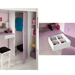 MILENA Lit Surélevé Enfant 90x200 Cm + Sommier - Blanc Et Lilas -Vente De Chambre milena lit sureleve enfant 90x200 cm sommier blanc et lilas 3480940236276 453469