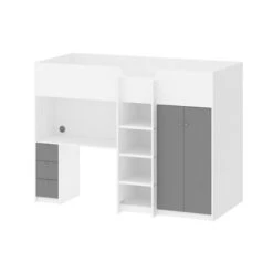 Lit Combiné Enfant - Blanc/Gris - Sommier Inlcus - 90 X 200 Cm -Vente De Chambre nantes lit combine enfant blanc gris sommier inlcus 90 x 200 cm 5713035063487 453384