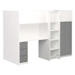 Lit Combiné Enfant - Blanc/Gris - Sommier Inlcus - 90 X 200 Cm