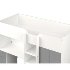 Lit Combiné Enfant - Blanc/Gris - Sommier Inlcus - 90 X 200 Cm -Vente De Chambre nantes lit combine enfant blanc gris sommier inlcus 90 x 200 cm 5713035063487 453386