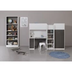 Lit Combiné Enfant - Blanc/Gris - Sommier Inlcus - 90 X 200 Cm -Vente De Chambre nantes lit combine enfant blanc gris sommier inlcus 90 x 200 cm 5713035063487 453387
