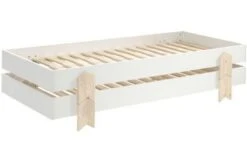 Pack De 2 Lits Empilables Pin Massif Blanc Et Bois Clair Ridulo 90x200 Cm