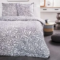Parure De Lit Sunshine - 2 Personnes - 220 X 240 Cm - 100% Coton - Gris Motif Floral - TODAY