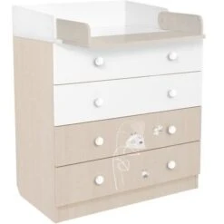 POLINI KIDS AMIS ZEN Commode A Langer VOLGA 4 Tiroirs Avec Plan A Langer Rabattable Blanc/naturel