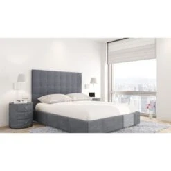 SOGNO Tete De Lit Capitonnée Style Contemporain - Tissu Gris Foncé - L 180 Cm -Vente De Chambre sogno tete de lit capitonnee style contemporain tissu gris fonce l 180 cm 3700538211967 451017