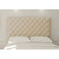 SOGNO Tete De Lit Capitonnée - Tissu Microfibre Creme - L 160 Cm