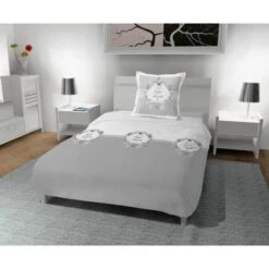 SOLEIL D' OCRE Parure De Couette Esprit De Famille 100% Coton - 1 Housse De Couette 140 X200 Cm + 1 Taie D'oreiller - Gris