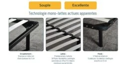 Sommier à Lattes Noir Sur Pieds 180x200 Cm Somkit -Vente De Chambre sommier a lattes noir sur pieds 180x200 cm somkit 3701030115135 1238608