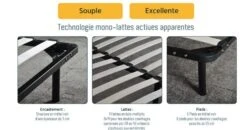 Sommier à Lattes Noir Sur Pieds 90x200 Cm Somkit -Vente De Chambre sommier a lattes noir sur pieds 90x200 cm somkit 3701030115098 1238591