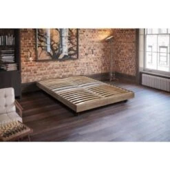 Sommier En Kit 160 X 200 - Cadre A Lattes En Bois + Pieds - Décor Chene Clair - FINLANDEK Kiinteys