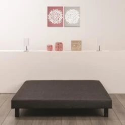 Sommier Tapissier A Lattes 140 X 190 - Bois Massif Gris Anthracite + Pieds Bois Verni Clair - FINLANDEK Rakenne