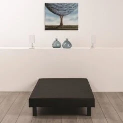 Sommier Tapissier A Lattes 90 X 190 - Bois Massif Noir + Pieds Bois Verni Clair - FINLANDEK Rakenne