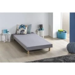 Sommier Tapissier A Lattes 90 X 200 - Bois Massif Gris + Pieds - FINLANDEK Rakenne