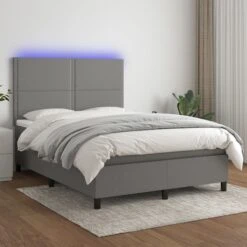 Sommier Tapissier Et Matelas Et LED Gris Foncé 140x200 Cm Tissu