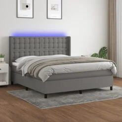 Sommier Tapissier Et Matelas Et LED Gris Foncé 180x200 Cm Tissu