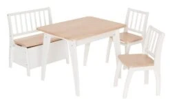 Table 2 Chaises 1 Banc Coffre Blanche Et Naturelle Bambino