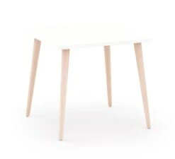 Table Carrée Blanc Et Pieds Naturel