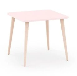 Table Carrée Rose Et Pieds Naturel