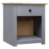 Table De Chevet 1 Tiroir 1 Niche Pin Massif Foncé Et Gris Urda