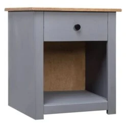 Table De Chevet 1 Tiroir 1 Niche Pin Massif Foncé Et Gris Urda