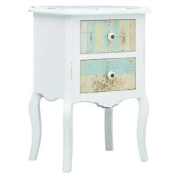 Table De Chevet 2 Tiroirs Bois Blanc Et Imprimé Tamba