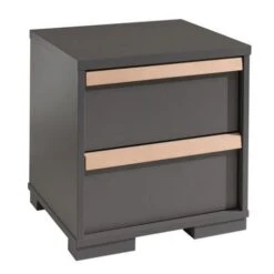 Table De Chevet 2 Tiroirs Bois Hêtre Gris Anthracite London