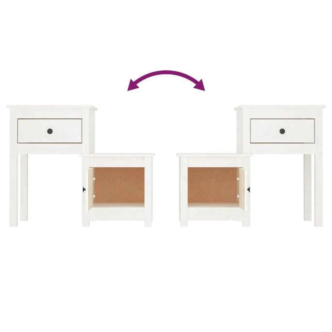 Table De Chevet Blanc 79,5x38x65,5 Cm Bois De Pin Massif 5 Table De Chevet Blanc 79,5x38x65,5 Cm Bois De Pin Massif – Image 5