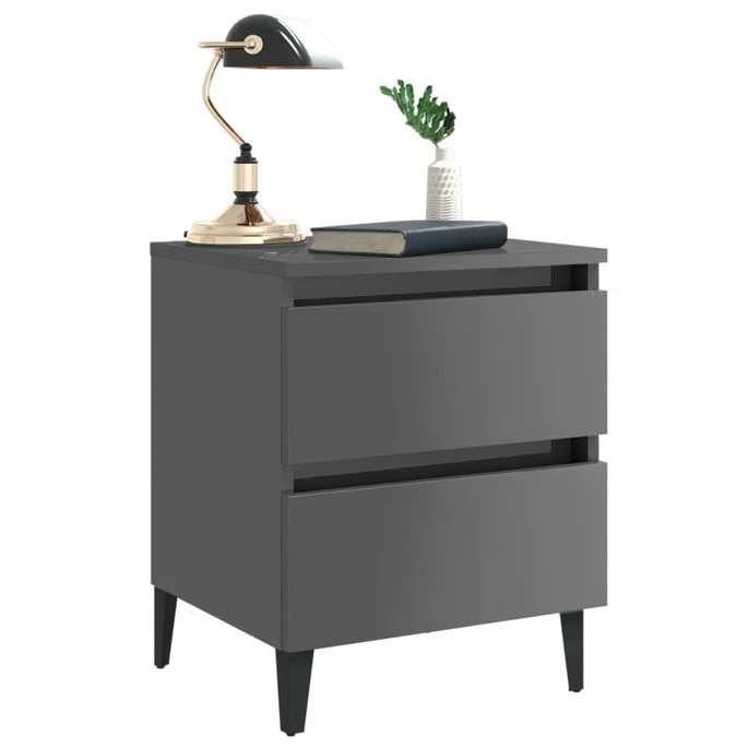 Table De Chevet Gris Brillant 40x35x50 Cm 3 Table De Chevet Gris Brillant 40x35x50 Cm – Image 3