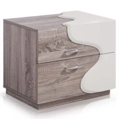 Table De Chevet Laqué Ivoire Et Chêne Sox